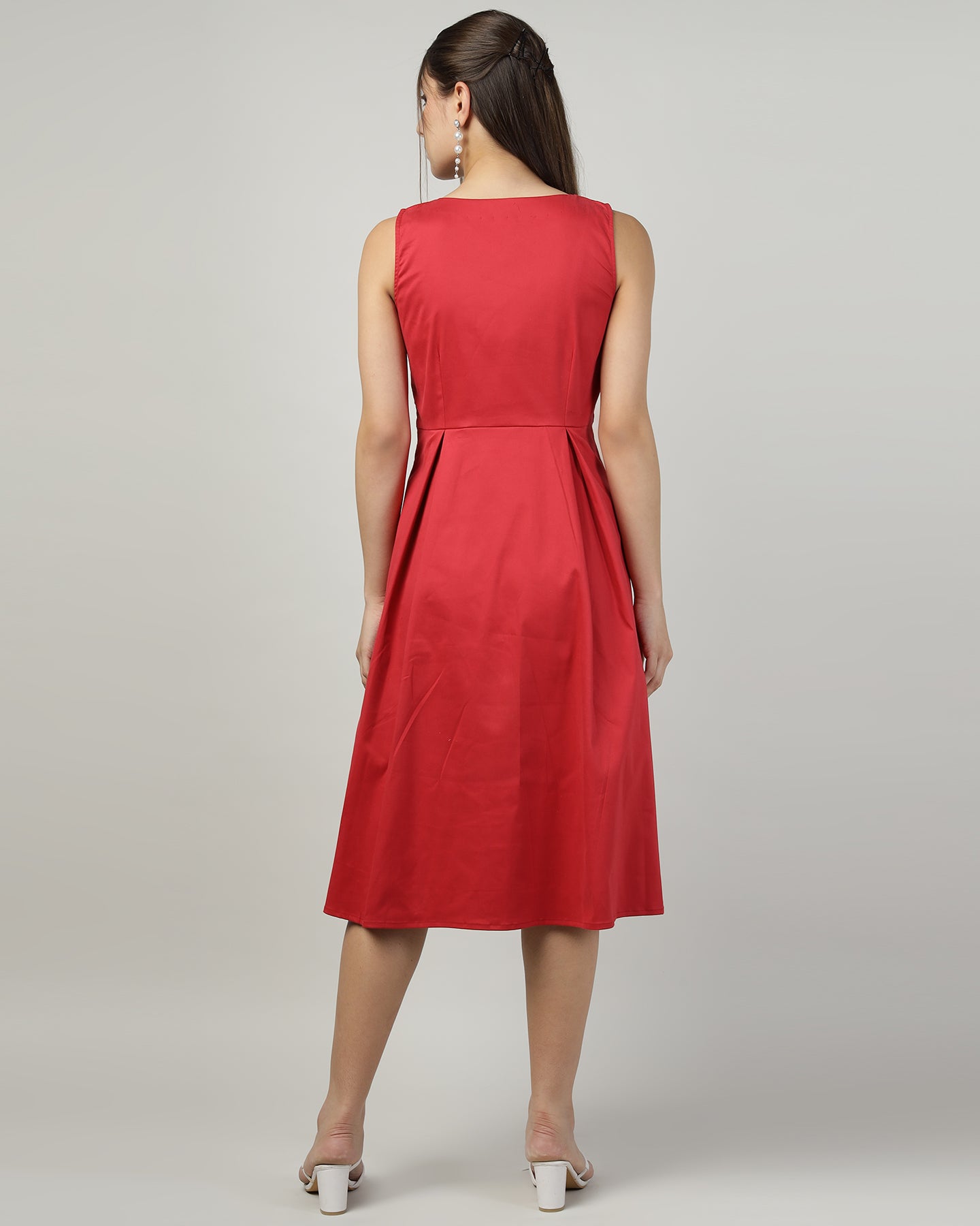 BUTTONED RED PINAFORE DRESS - 3005