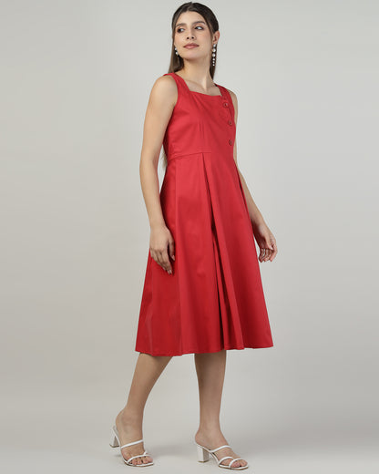 BUTTONED RED PINAFORE DRESS - 3005