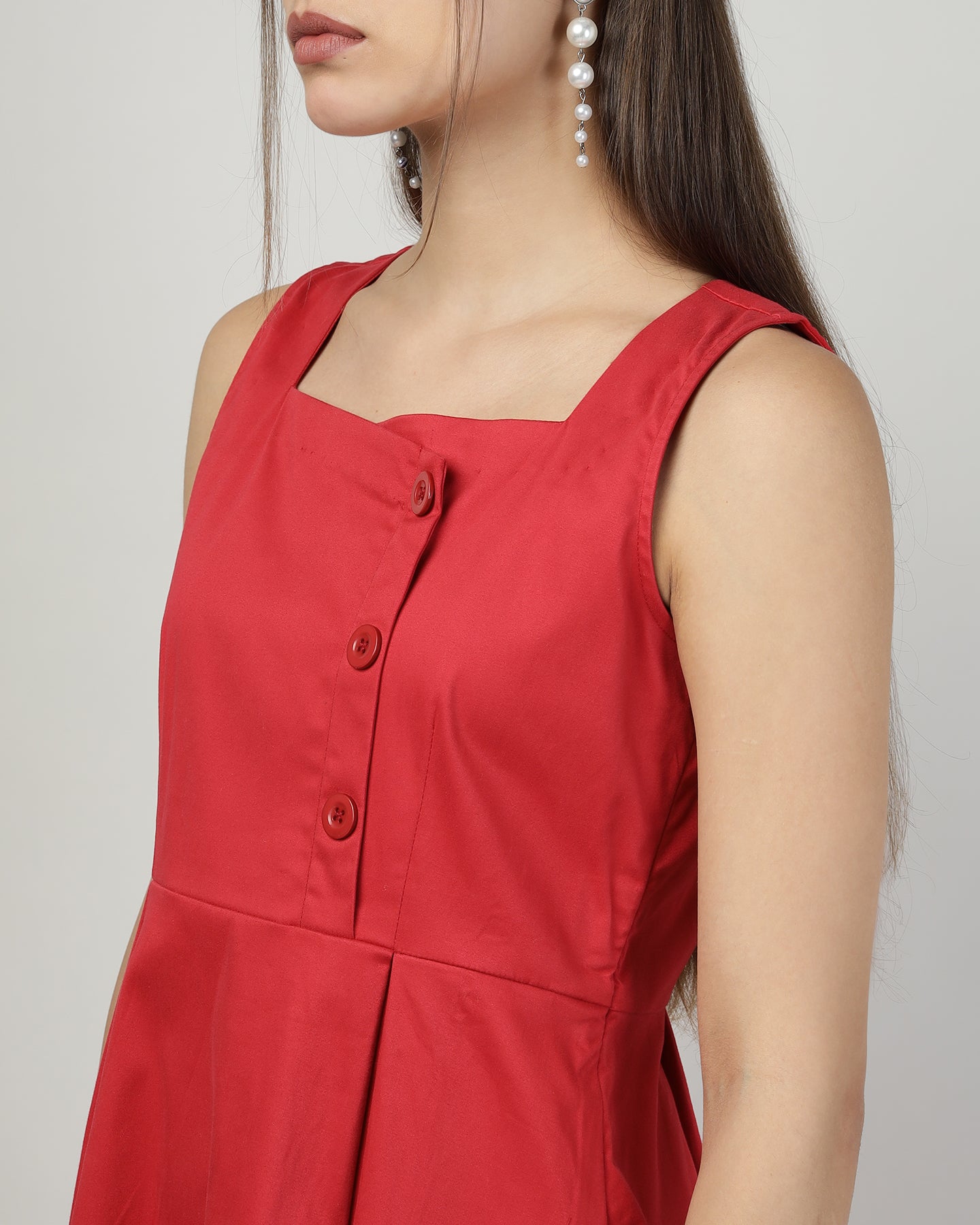 BUTTONED RED PINAFORE DRESS - 3005