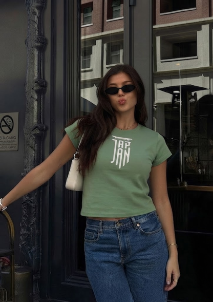 Sands Of India Women Green Japan Typo Print Design Crop T-Shirt - Casual Wear -2844