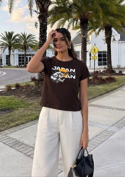 Sands Of India Women Coffee Color Crop Top with Japan Rising Sun Print- 2845