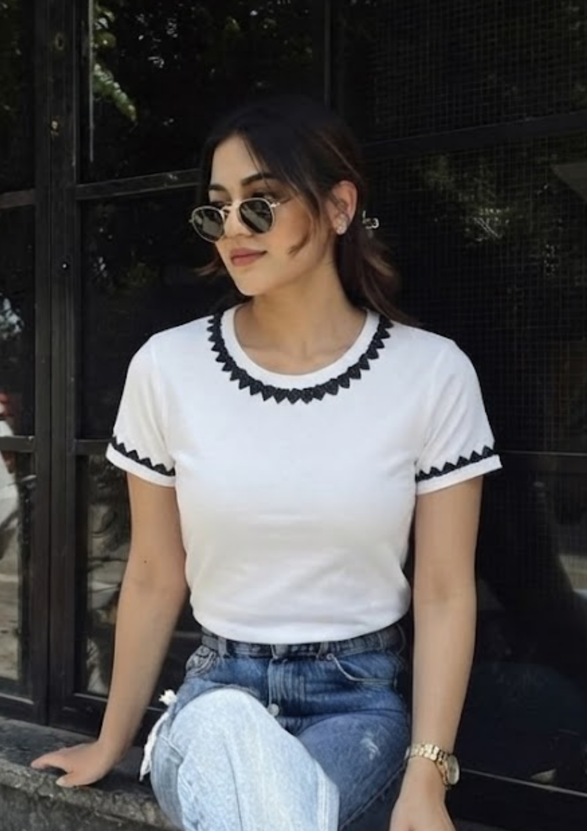 Sands Of India Women White Crop Top with Monochrome Embellishment - 2846