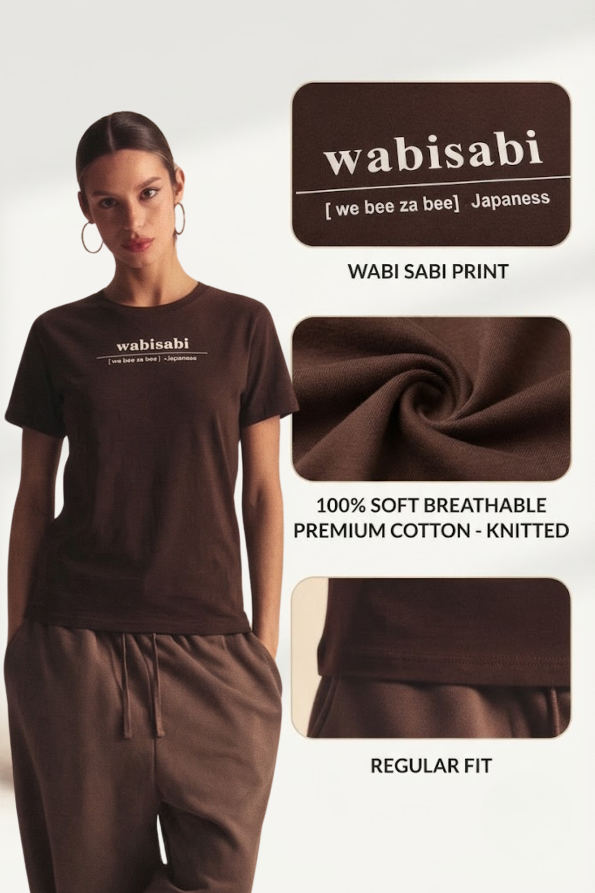 Sands Of India Women Brown Wabi-Sabi Typo Print Design T-Shirt- 2859