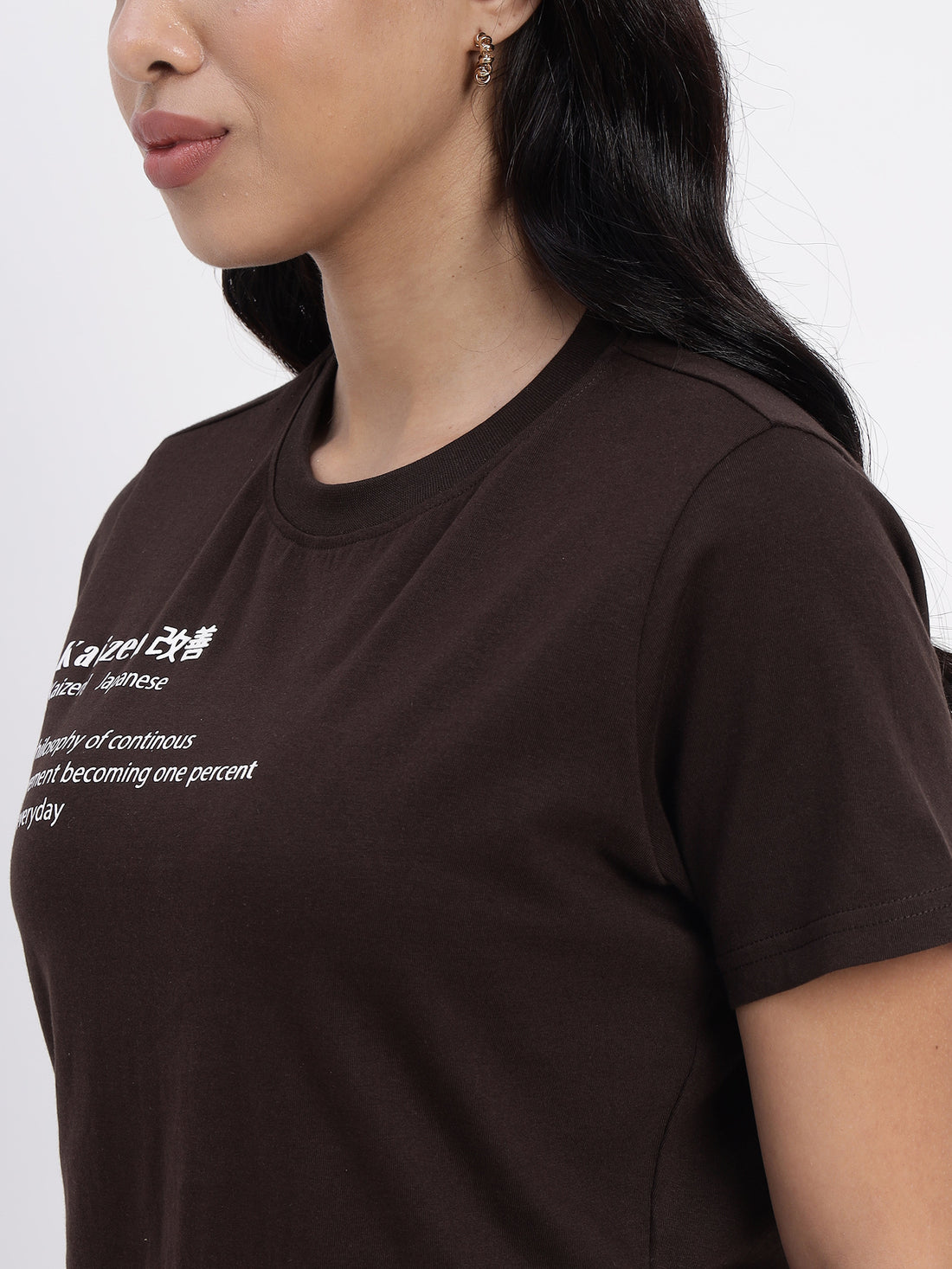 Coffee-Colored T-Shirt with Typographic Print Design -2860