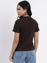 Coffee-Colored T-Shirt with Typographic Print Design -2860