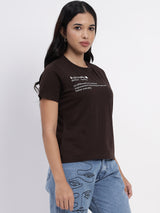 Coffee-Colored T-Shirt with Typographic Print Design -2860