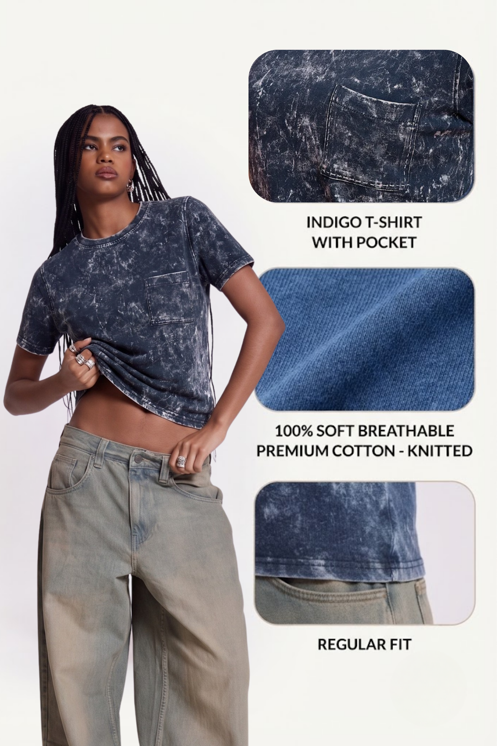 Sands Of India Indigo Everyday T-shirt with pocket - 2864