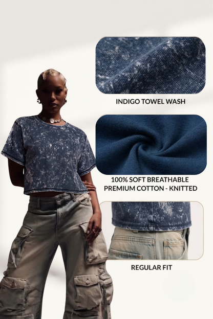Sands Of India Indigo Crop top With Towel Wash - 2865