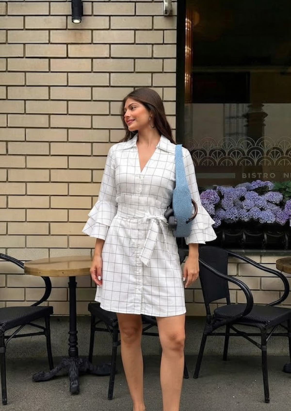 Sands Of India Women’s White Check Shirt Cum Midi Dress with Detachable Belt- 2888