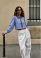 Sands of India Women's Blue Gingham Crop Shirt With Embroidery -2910