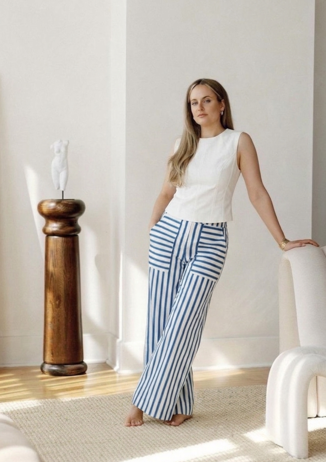 Women’s Striped Wide-Leg Trousers with Pockets – Casual Pants- 2911