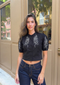 Sands Of India Black Cotton Poplin Crop Shirt with White Embroidery - 2918