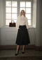 Women’s Black Checked Pleated A-Line Midi Skirt – Calf-Length-2932