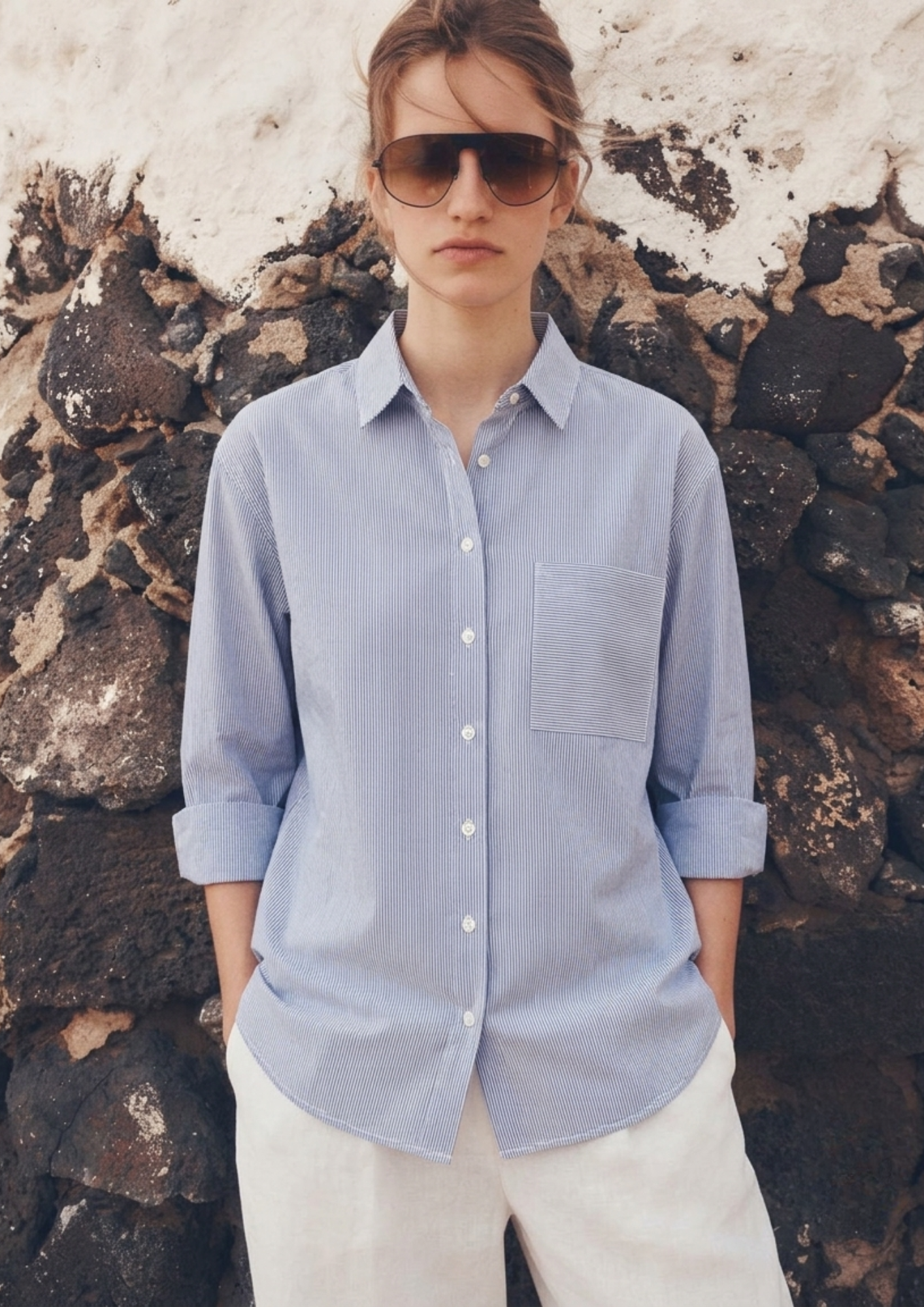 Sands Of India Women’s Blue Striped Oversized Shirt – Casual Relaxed Fit Button-Up- 2954