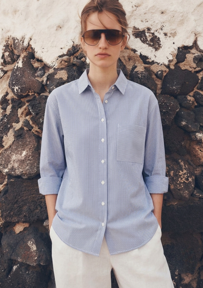 Sands Of India Women’s Blue Striped Oversized Shirt – Casual Relaxed Fit Button-Up- 2954