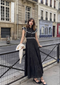 Women’s Black Embroidered 4-Tier Maxi Dress – Evening Wear - 2964