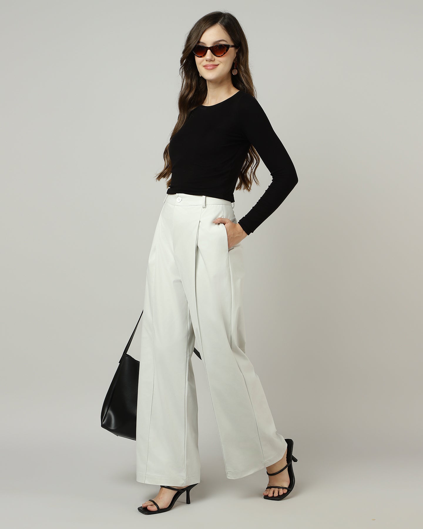 Women’s Off-White Pleated Wide-Leg Korean Pants - 3048