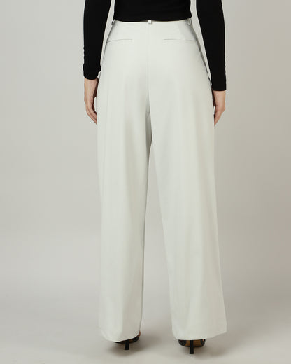 Women’s Off-White Pleated Wide-Leg Korean Pants - 3048