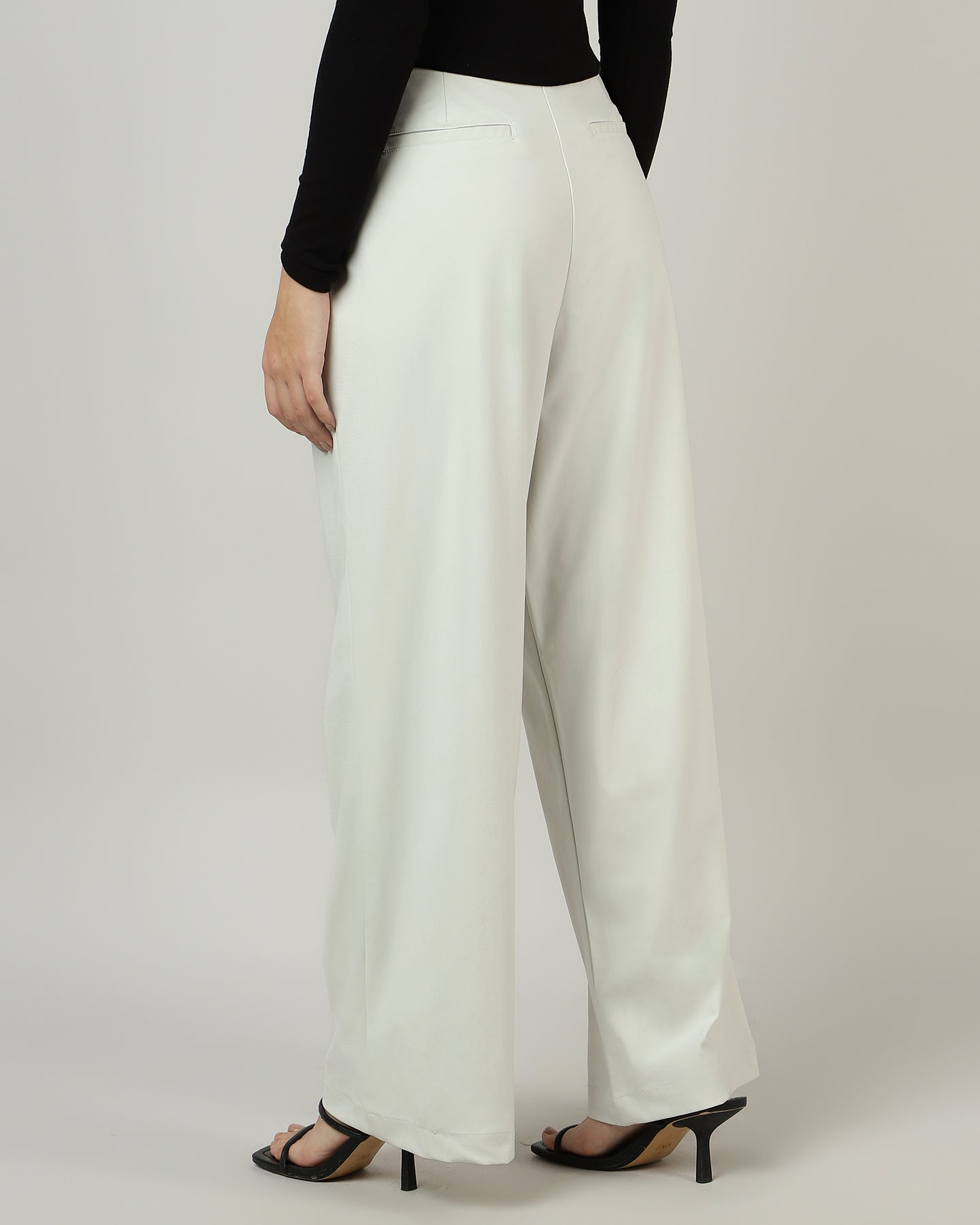 Women’s Off-White Pleated Wide-Leg Korean Pants - 3048
