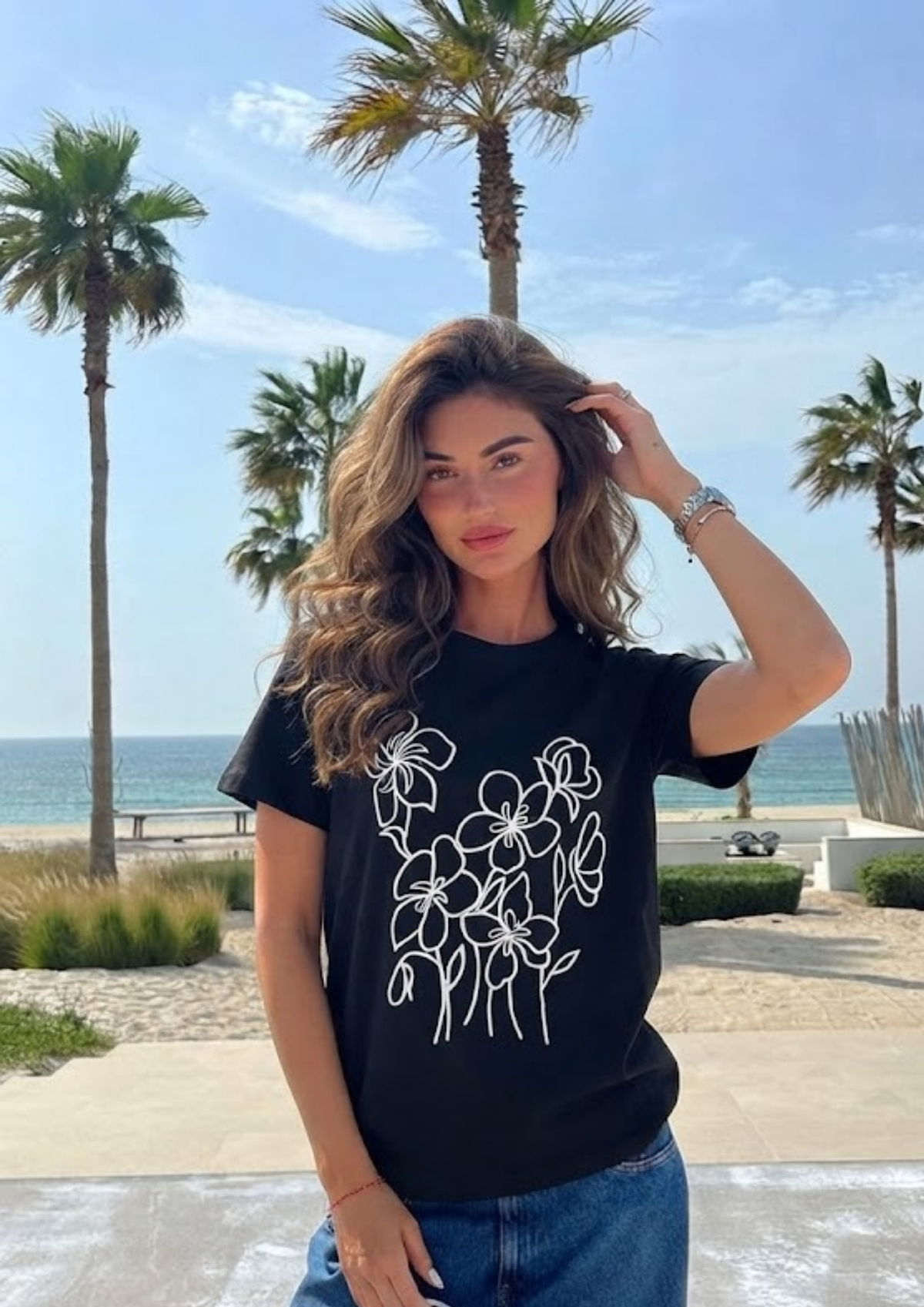 Sands Of India Women’s Floral Embroidered Black Regular Fit T-Shirt - 2990