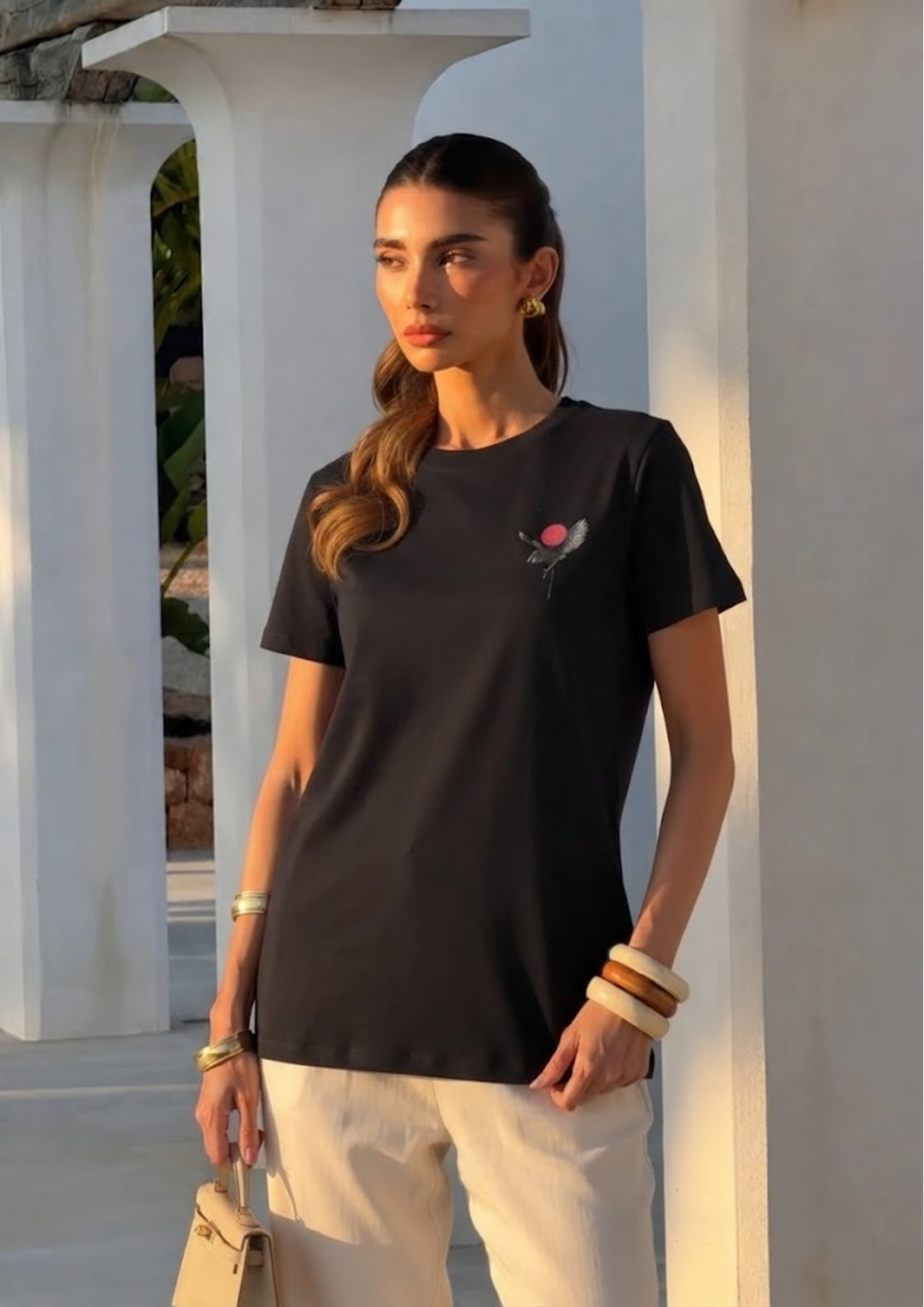 Sands Of India Black Regular T-shirt with Sliver Flamingo print - 2992
