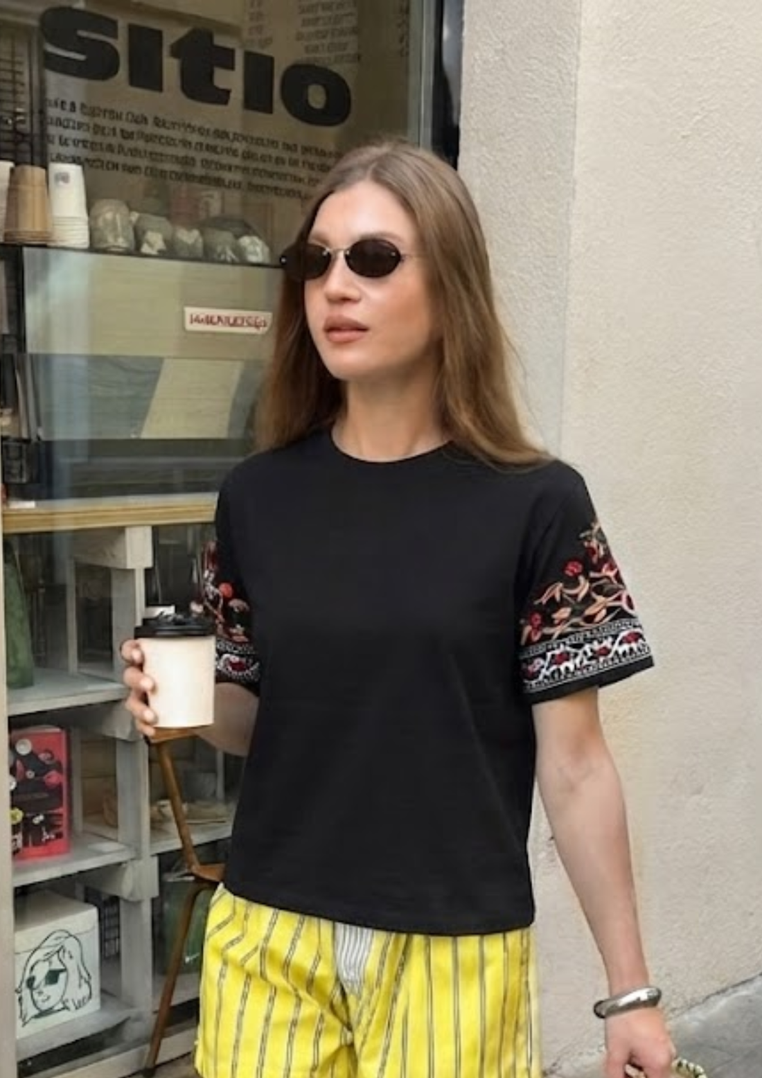 Women’s Black Crop Top with Sleeve Embroidery - 2993