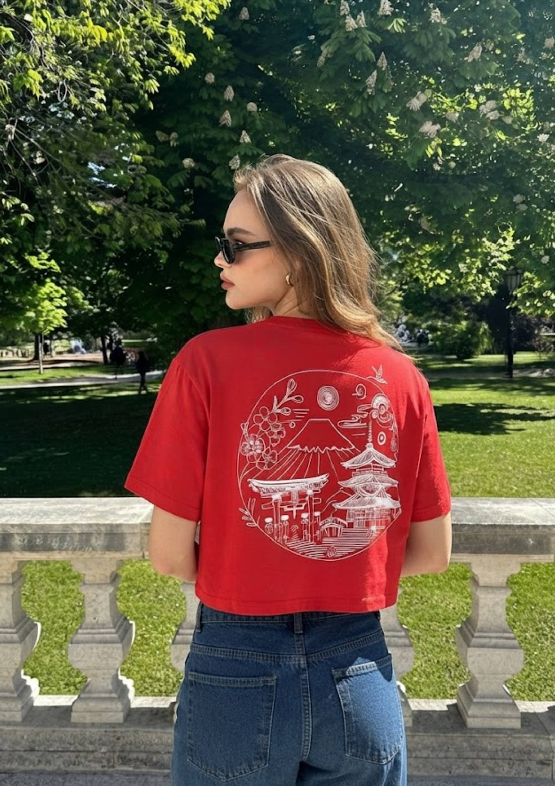 Sands Of India Women’s Red Crop Top with Japan City Back Print - 2994