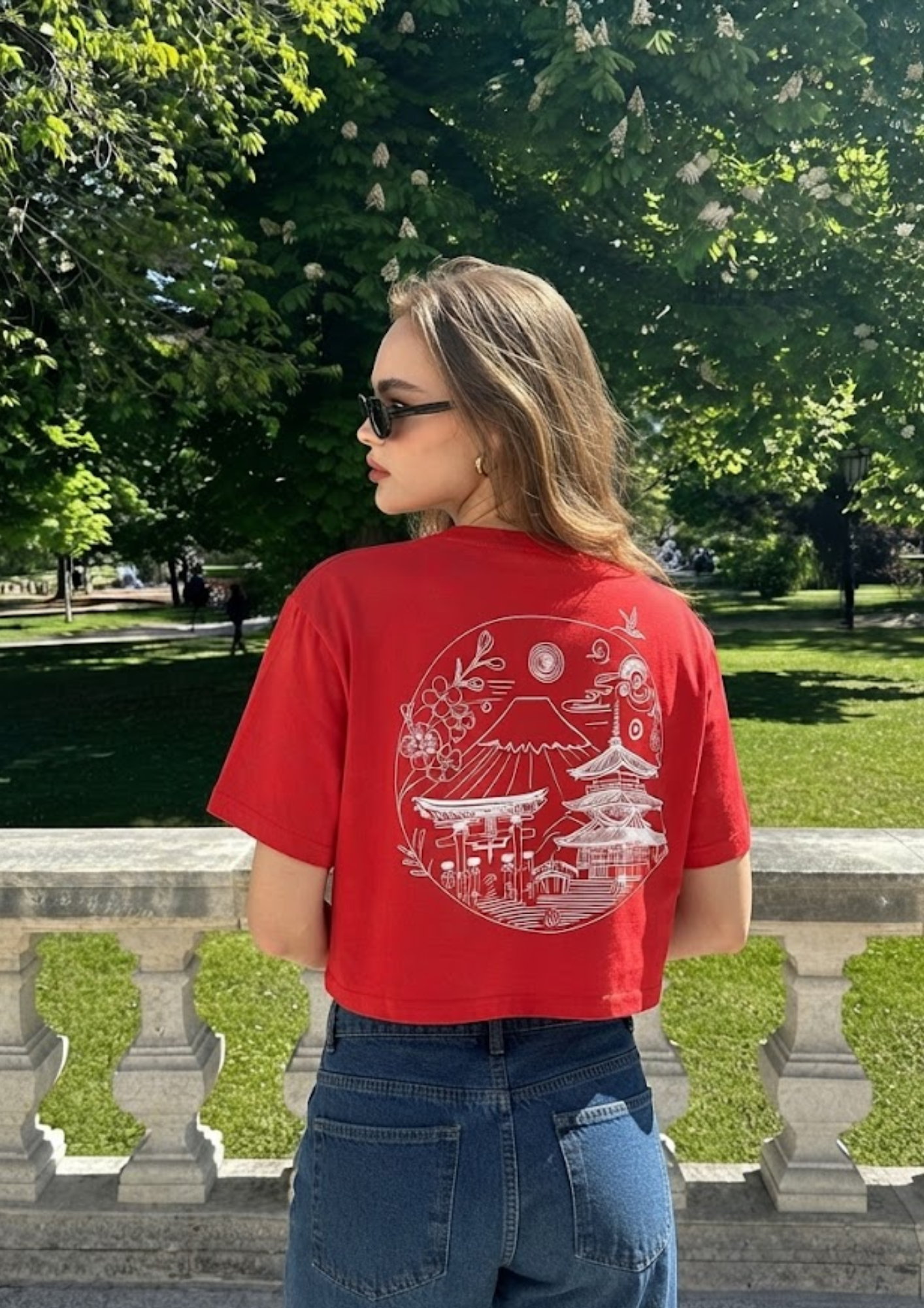 Sands Of India Women’s Red Crop Top with Japan City Back Print - 2994