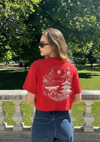 Sands Of India Women’s Red Crop Top with Japan City Back Print - 2994