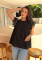 Sands Of India Women’s Breeze Organza Ruffled Black Poplin Top-2998