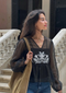 Sands Of India Women's Black Organza  Embroidered Top with Camisole- 2999