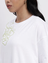 White oversized top with a beautiful floral design on crisp cotton - 2850