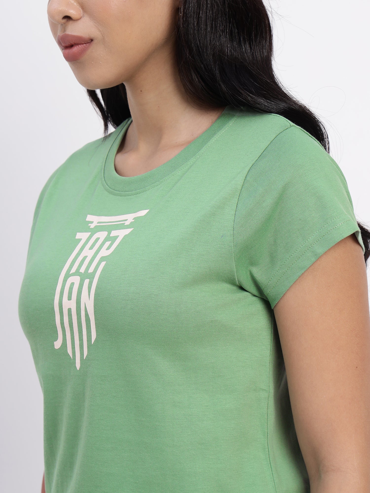 &quot;Japan: Endless Discovery &quot;Graphic Print Green Crop Top With A Sense Of Adventure -2844