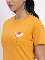 Gold T-Shirt featuring Vibrant Flamingo Print - 2861