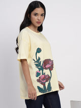 Oversized cotton top in soft lavender featuring a beautiful floral pattern -2855