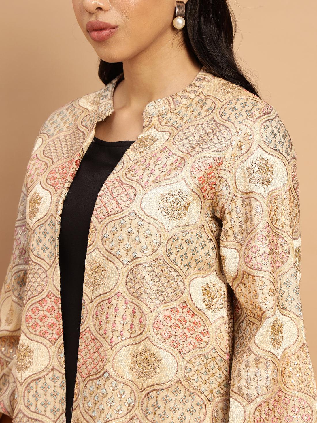 Beige shrug adorned with intricate sequins - 2810