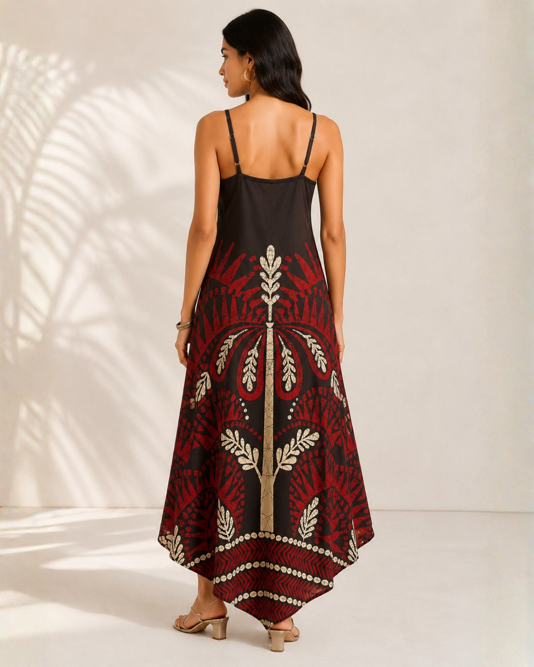 Sands of India Women Floral Print Asymmetric Hem A-Line Brown Maxi Dress - 3123