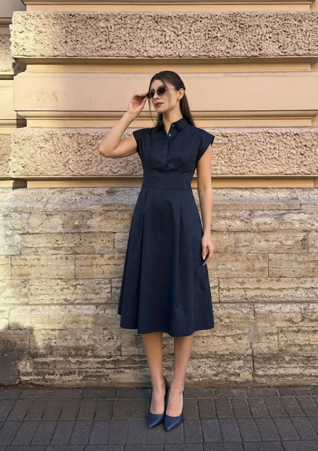 Sands Of India Women’s Navy Blue Sleeveless Shirt-Collar Long Dress - 3030