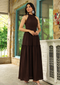 Sands Of India Women’s Brown Halter Neck Gathered Evening Maxi Dress - 3032