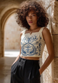 Women’s Fully Embroidered Ivory Strap Top- 3042
