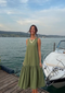 Women’s Green Sleeveless Maxi Dress with Gathered Hem - 3045
