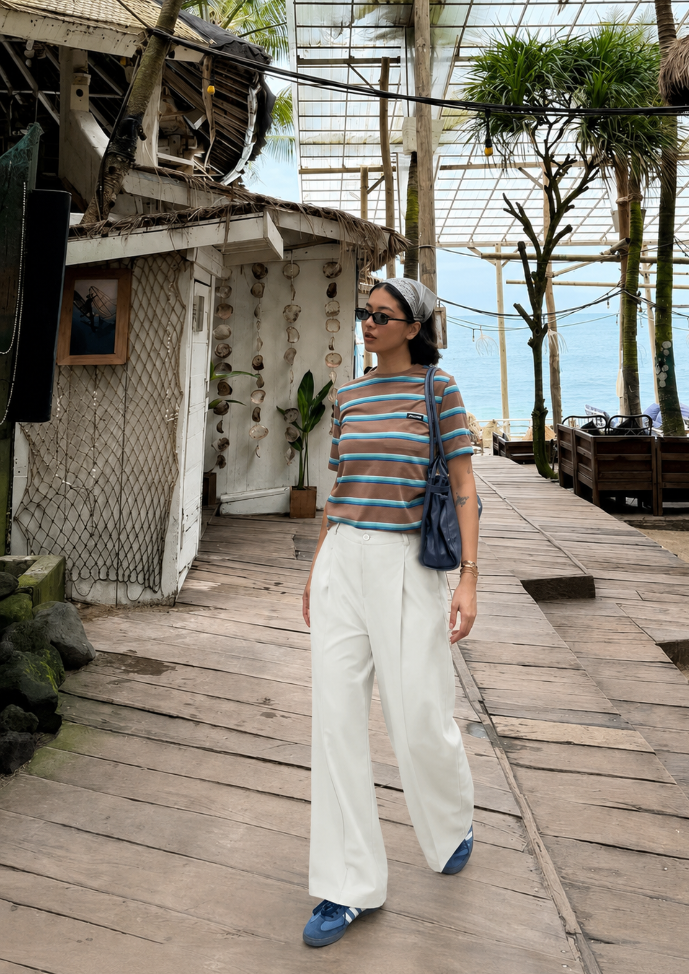 Women’s Off-White Pleated Wide-Leg Korean Pants - 3048