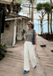 Women’s Off-White Pleated Wide-Leg Korean Pants - 3048