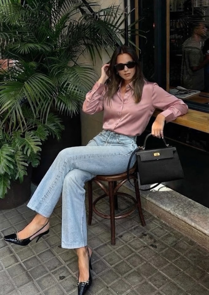 Women’s Pastel Pink Cotton Satin Regular Fit Shirt -3065