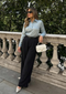 Women’s Pastel Blue Cotton Satin Regular Fit Shirt- 3068