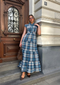 Sands Of India Women’s Blue Check Maxi Dress with 4-Tier Long Double Collar-3078
