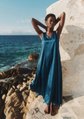 Women's Blue Party Maxi Satin Dress-3082