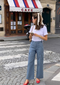 Women’s Blue Wide-Leg Cargo Pants with Flap Pockets - 3095