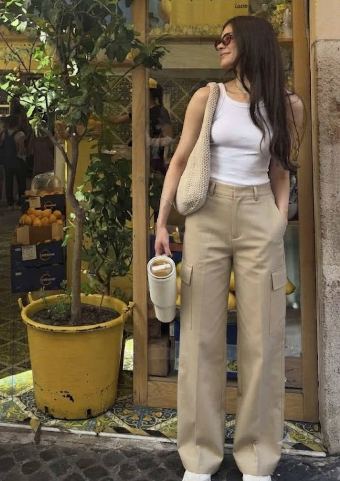 Sands Of India Women’s Khaki Wide-Leg Cargo Pants with Flap Pockets - 3096