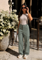 Sands Of India Women’s Dusky Aloe Green Wide-Leg Cargo Pants with Flap Pockets - 3097